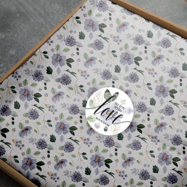 Papier Mousseline Floral classique violet Motif d'aquarelle (Tissue paper wrapping closed with our matching sticker available in our collection.)