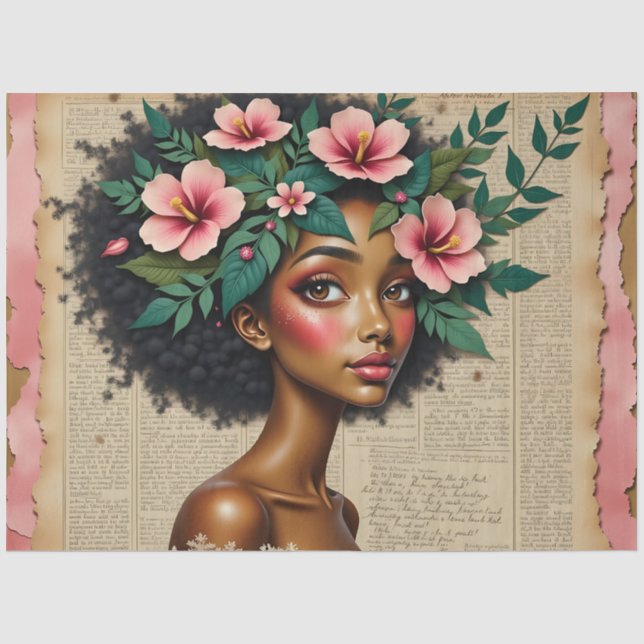 Papier Mousseline Floral Crown Woman Portrait  Decoupage (Recto)