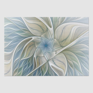 Papier Mousseline Floral Dream Motif Abstrait Blue Khaki Fractal