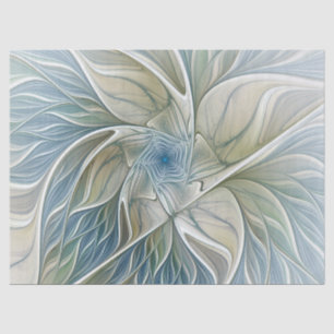Papier Mousseline Floral Dream Motif Abstrait Blue Khaki Fractal