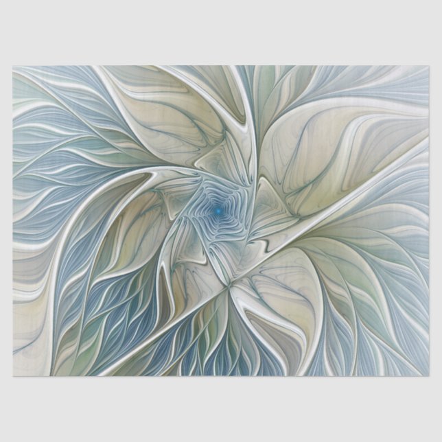 Papier Mousseline Floral Dream Motif Abstrait Blue Khaki Fractal (Recto)