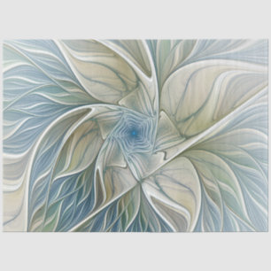 Papier Mousseline Floral Dream Motif Abstrait Blue Khaki Fractal