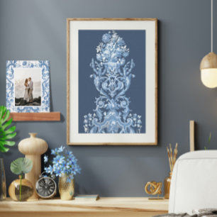 Papier Mousseline Floral Elegant Vintage Delft Bleu Blanc Découpage