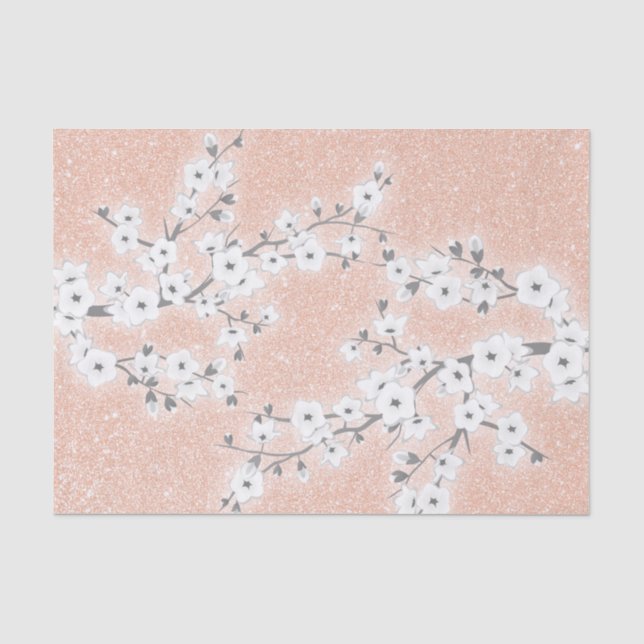Papier Mousseline Floral Fleurs de cerisier Rose Parties scintillant (Recto)