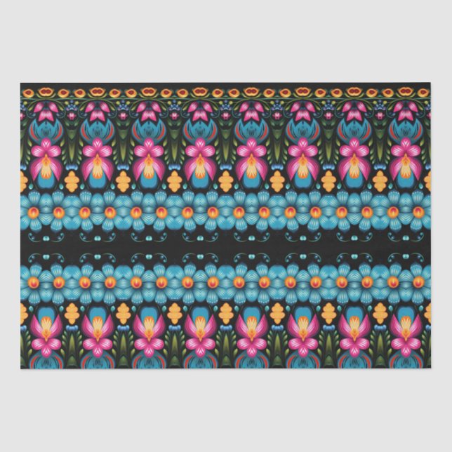 Papier Mousseline Floral Folk Art Moderne (Recto)