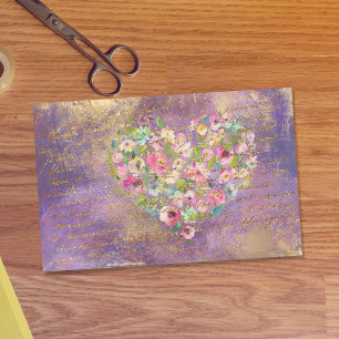 Papier Mousseline Floral Heart Gold Antique écriture manuscrite Déco