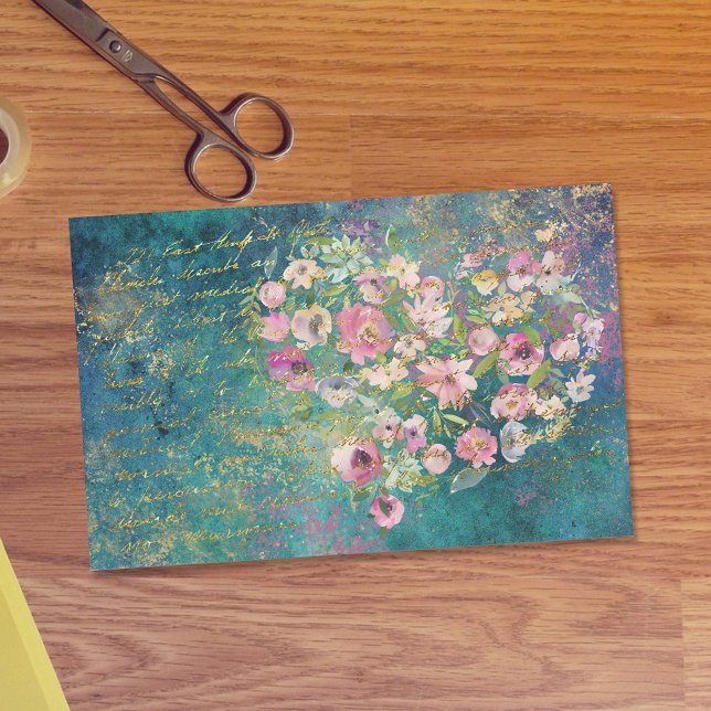 Papier Mousseline Floral Heart Gold Romantique écriture manuscrite D (Créateur téléchargé)