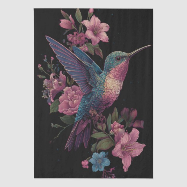 Papier Mousseline Floral Hummingbird Decoupage Tissue Paper (Recto)