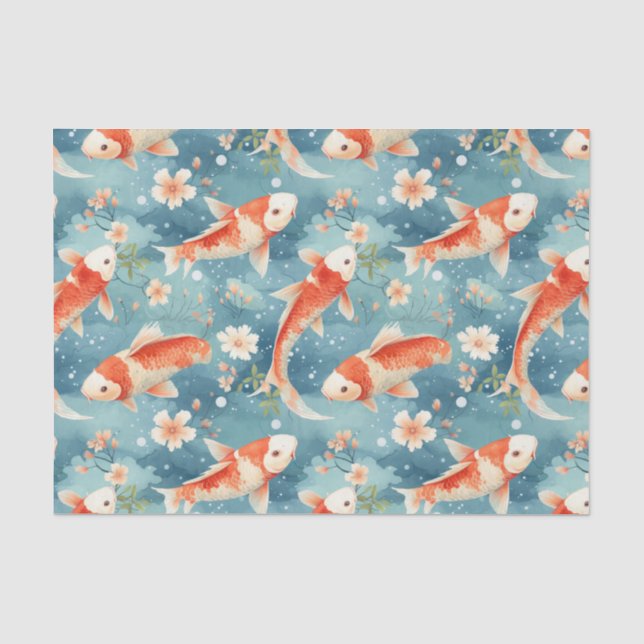 Papier Mousseline Floral Koi Fish Garden Découpage (Recto)
