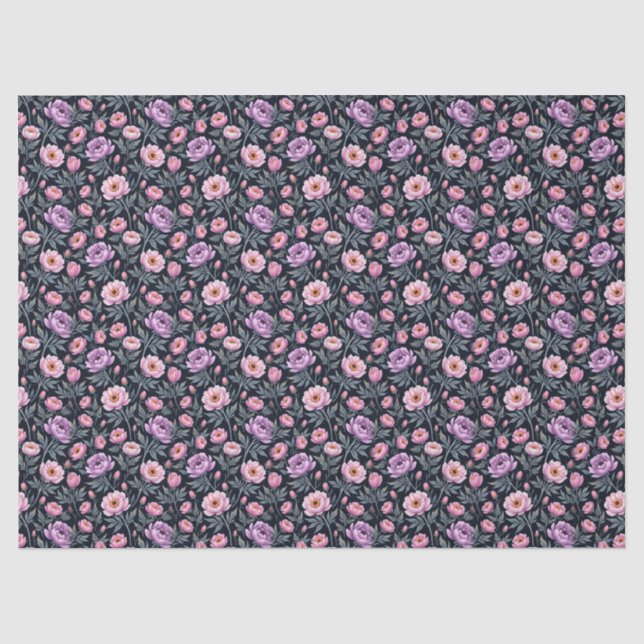 Papier Mousseline Floral mauve et rose (Recto)