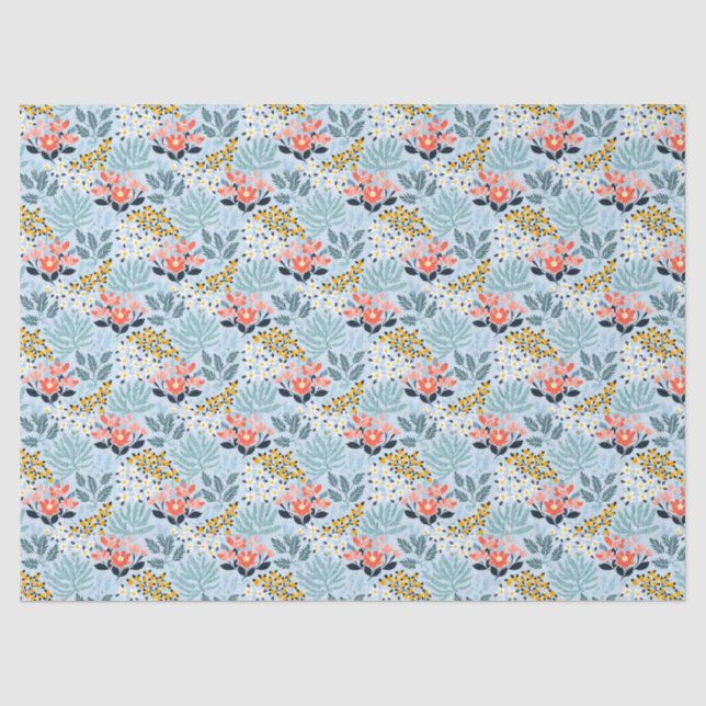 Papier Mousseline Floral moderne sur bleu (Recto)