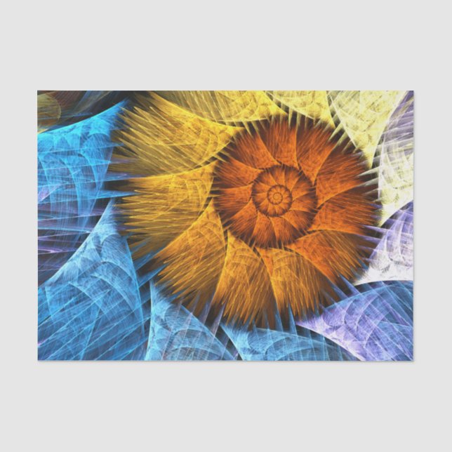 Papier Mousseline Floral Orange Bleu Jaune Art Abstrait (Recto)
