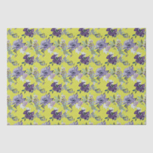 Papier Mousseline Floral pourpre sur aquarelle jaune