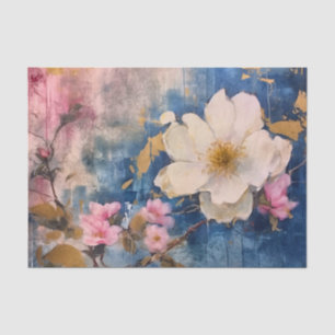 Papier Mousseline Floral rose et blanc