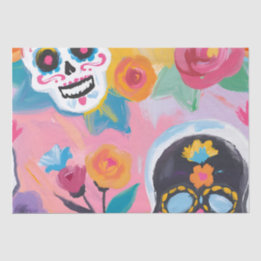 Papier Mousseline Floral rose et noir Dia de Muertos