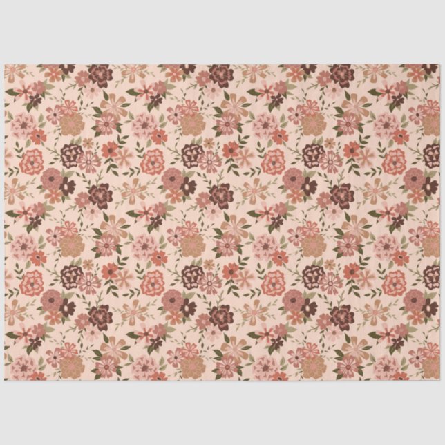 Papier Mousseline Floral rose vert Fleurs Motif (Recto)