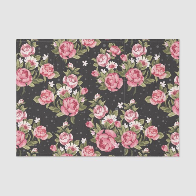Papier Mousseline floral, roses, rouge, noir, arrière - plan, chic (Recto)