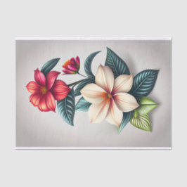 Papier Mousseline Floral Rouge Blanc Botanique Illustration Petit