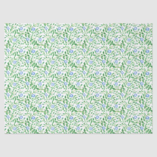 Papier Mousseline Floral style champêtre Bleu Blanc Périwinkle Motif (Recto)