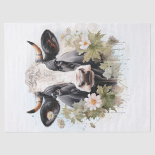 Papier Mousseline Floral Vache Laitière Holstein Aquarelle Friésienn