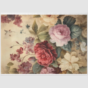 Papier Mousseline Floral vintage aux couleurs riches Fleur éternelle