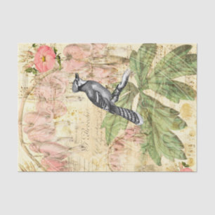 Papier Mousseline Floral vintage avec Jay Bleu