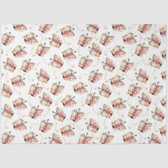 Papier Mousseline Floral Violins Gold Music Notes Noël (Recto)