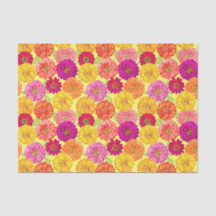 Papier Mousseline Floral Zinnia Jaune, rose, orange Botanique