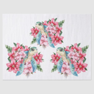Papier Mousseline Florales roses et tortue de mer