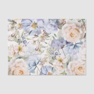 Papier Mousseline Flore à crème bleue poussiéreuse