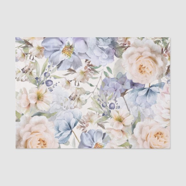 Papier Mousseline Flore à crème bleue poussiéreuse (Recto)