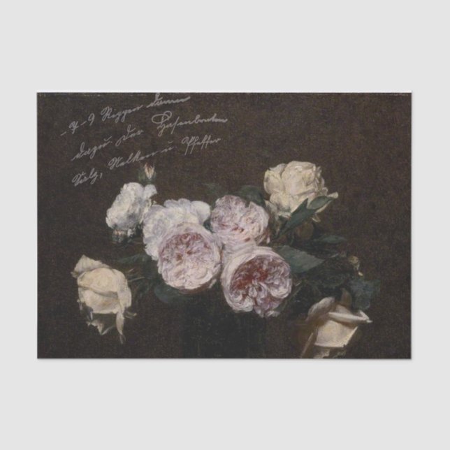 Papier Mousseline Flore ancienne avec script (Recto)