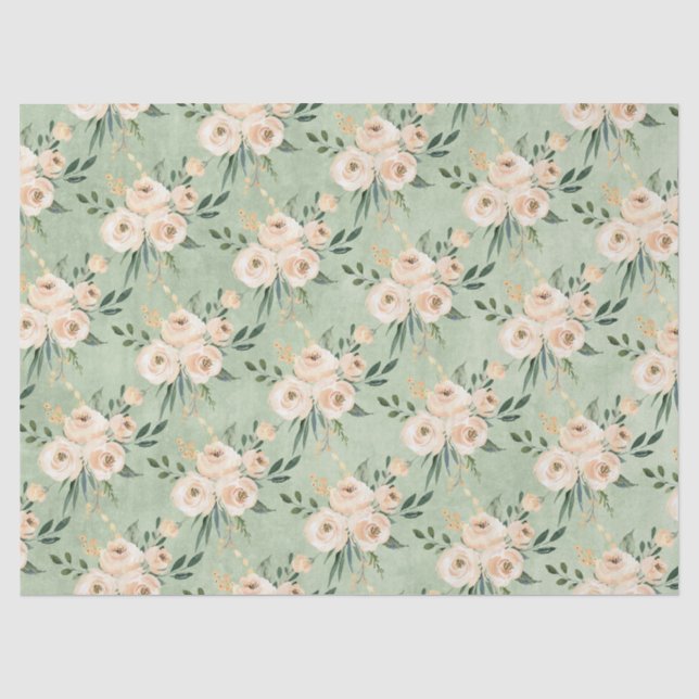 Papier Mousseline Flore Beige Blush sur Mariage vert (Recto)