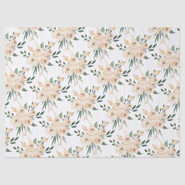 Papier Mousseline Flore Beige Blush sur papier  Mariage blanc (Recto)