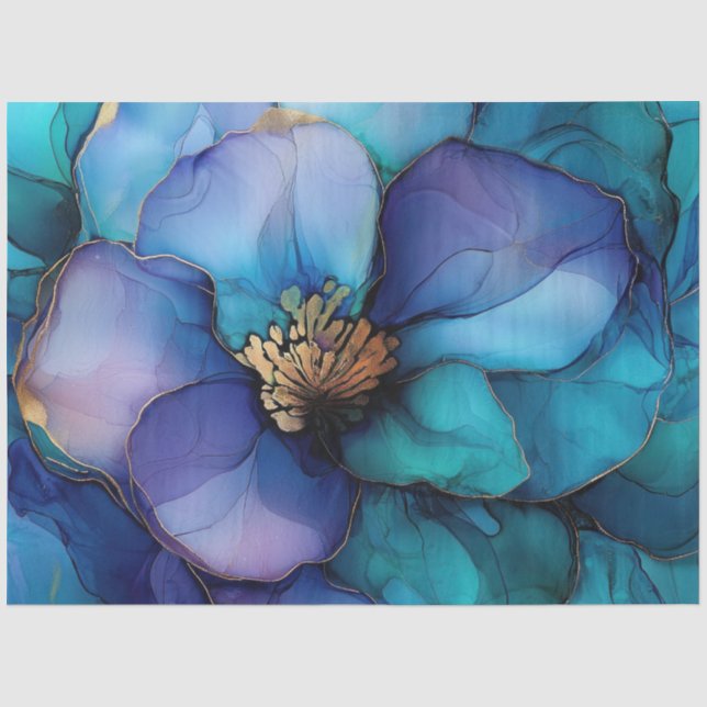 Papier Mousseline Flore bleue dans la série d'encre d'alcool Concept (Recto)
