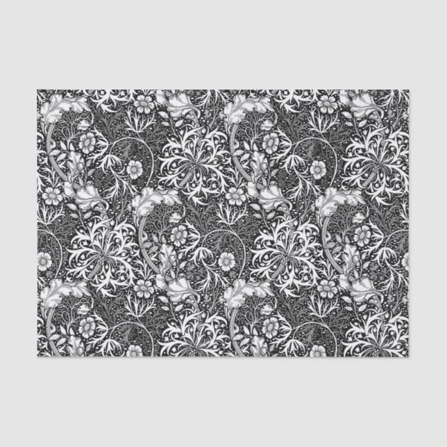 Papier Mousseline Flore d'algues marines, noir et blanc (Recto)