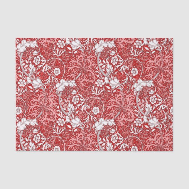 Papier Mousseline Flore d'algues marines, rouge profond et blanc (Recto)
