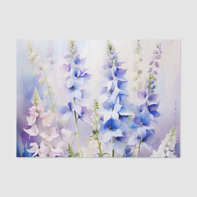 Papier Mousseline Flore de Delphinium délicate avec des lavoirs d'aq (Recto)