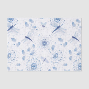 Papier Mousseline Flore de libellule de la Chinoiserie bleue