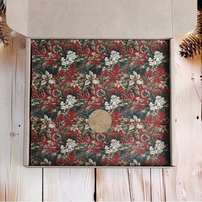 Papier Mousseline Flore de Noël traditionnelle rouge et Pinecone (Créateur téléchargé)