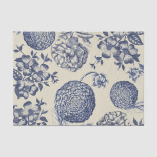 Papier Mousseline Flore d'impression florale de fleurs bleues antiqu