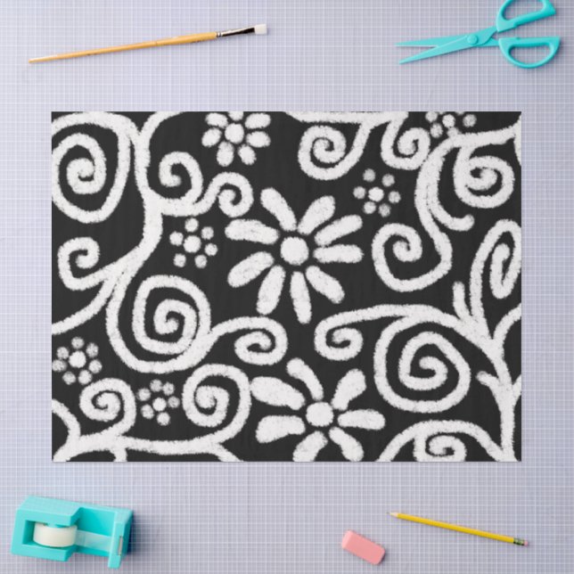 Papier Mousseline Flore Noir Blanc Fleurs Découpage (Artisanat)