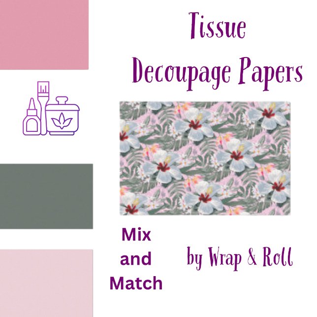 Papier Mousseline Flore tropicale Gris, Rose, Blanc (Créateur téléchargé)