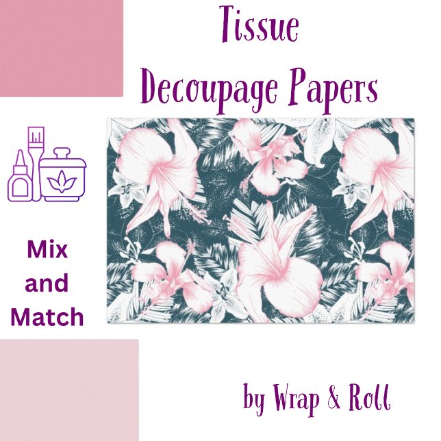 Papier Mousseline Flore tropicale Marine rose (Créateur téléchargé)