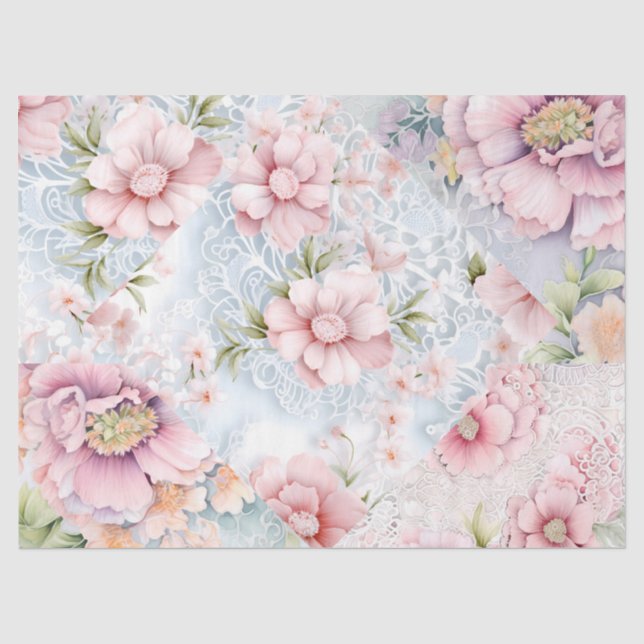 Papier Mousseline Flore victorienne Pastel & Dentelle Découpage (Recto)