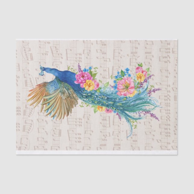 Papier Mousseline Flores de paon sur Partition (Recto)