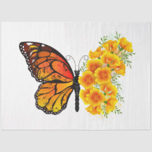 Papier Mousseline Flower Butterfly with Yellow California Poppy