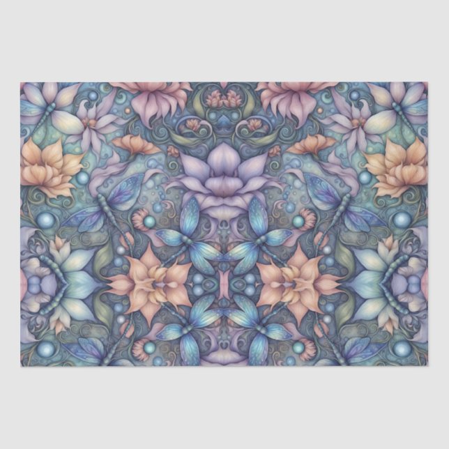 Papier Mousseline FLower Damask Blue Gold (Recto)