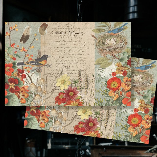 Papier Mousseline Folid automne Nid d'oiseaux Orange Floral Découpag (Créateur téléchargé)