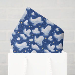 Papier Mousseline Folie Bleu Blanc Fantôme Halloween Nuit Étoiles Ci